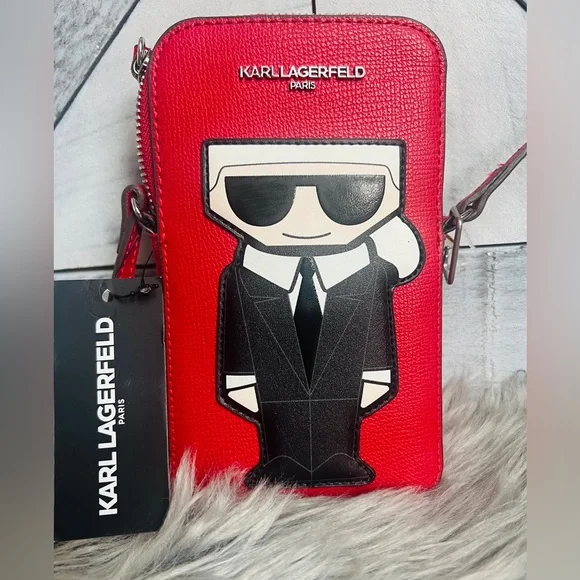 KARL LAGERFELD PARIS NWT Crimson Maybelle Karl Leather Phone Crossbody